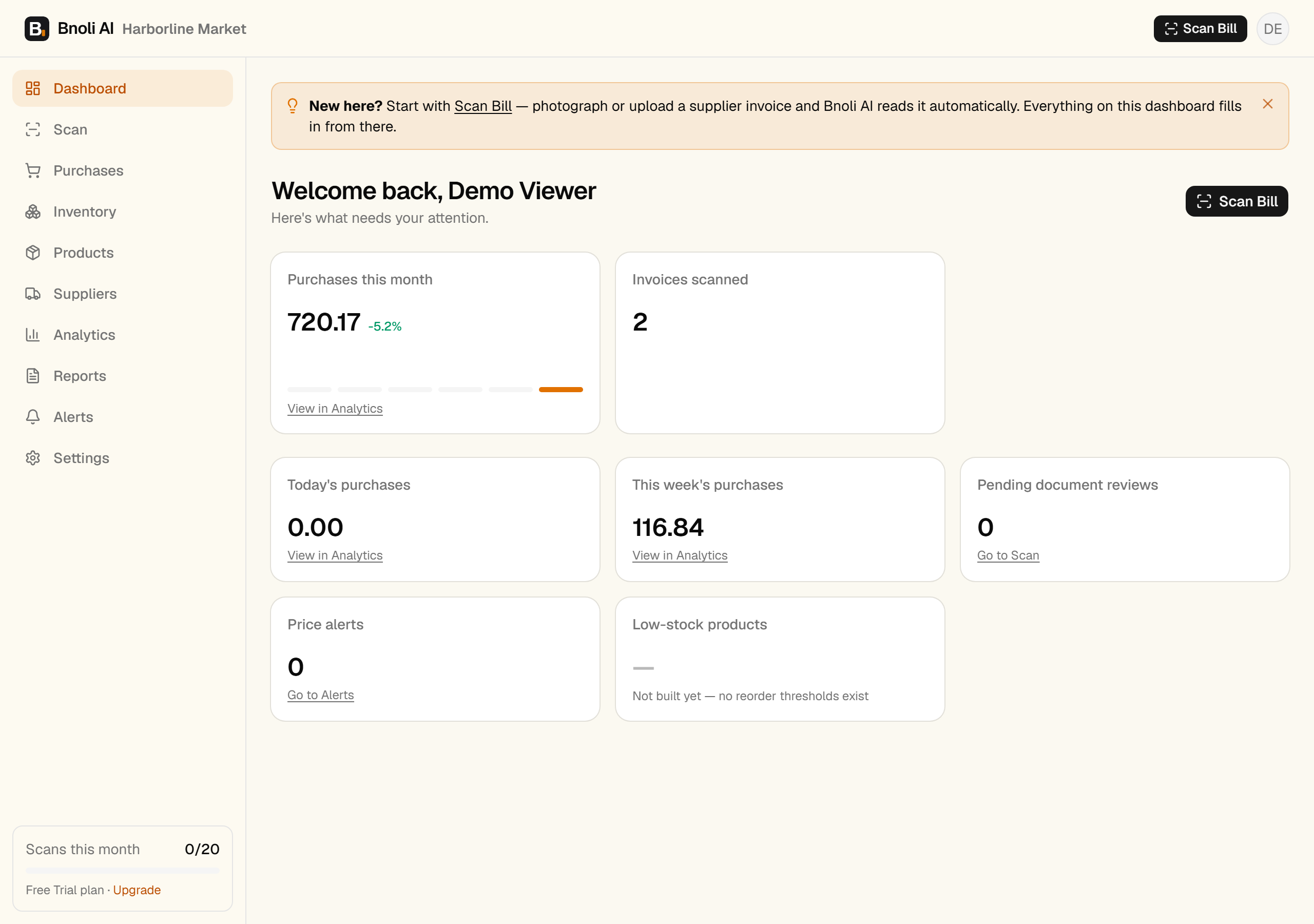Bnoli AI dashboard on desktop
